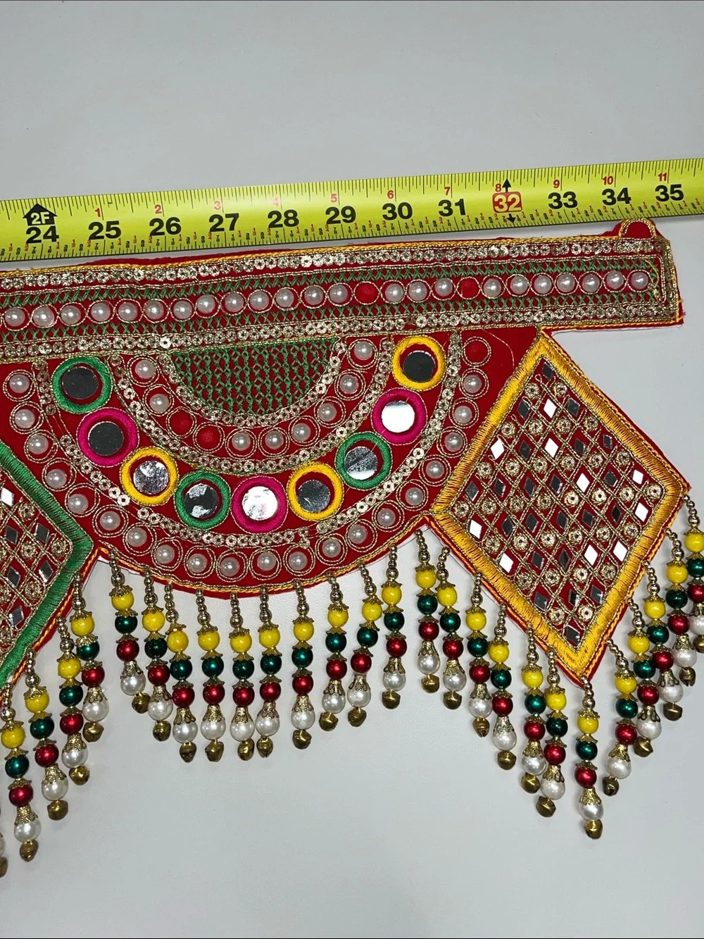 Source Unknown Red Multicolor Beaded and Mirror-Work Waistbelt